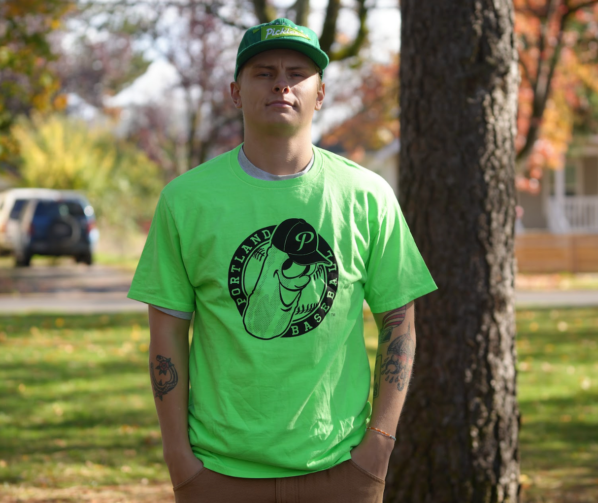 AS IS Portland Pickles Lime Green Youth Badge T-Shirt