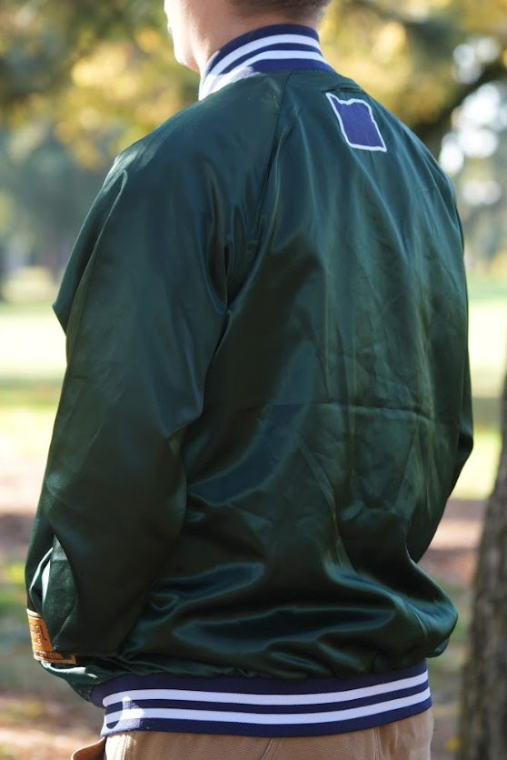 Official League x Portland Pickles Forest Green Satin Bomber Jacket