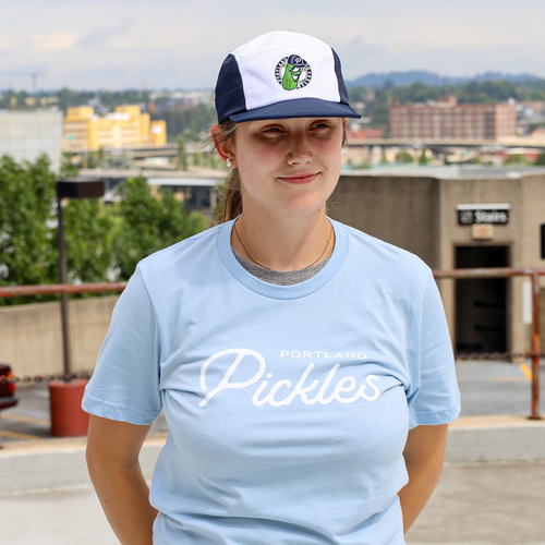 Pickles Script Baby Blue T-Shirt - Portland Pickles Baseball