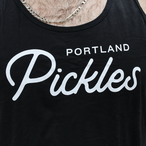 Pickles Script Black Tank Top - Portland Pickles Baseball