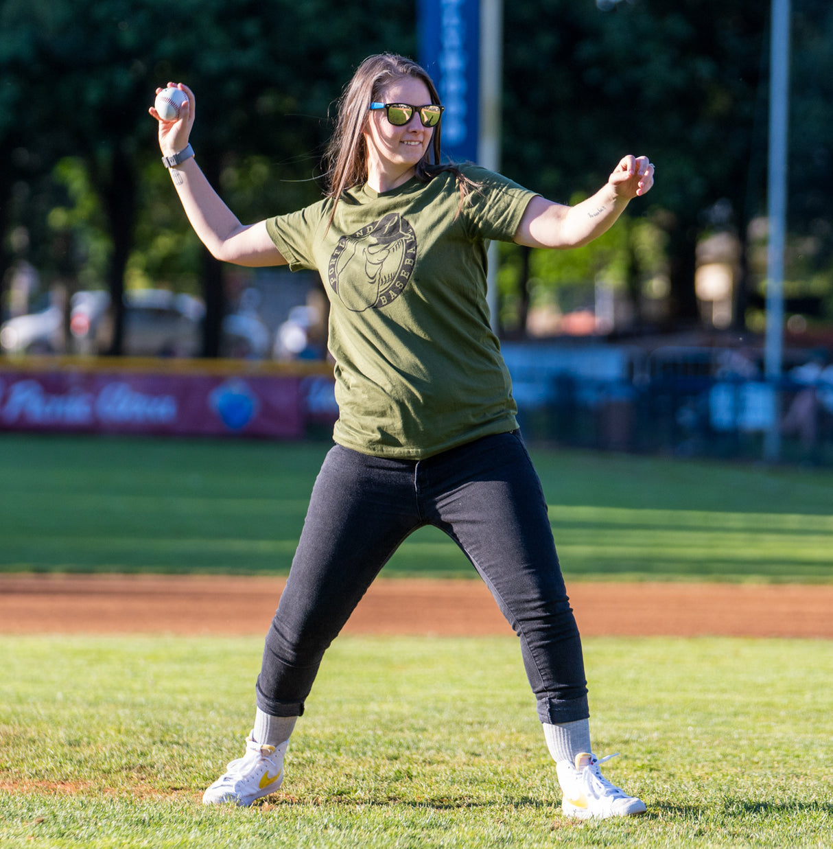 Dillon Badge Green T-Shirt - Portland Pickles Baseball