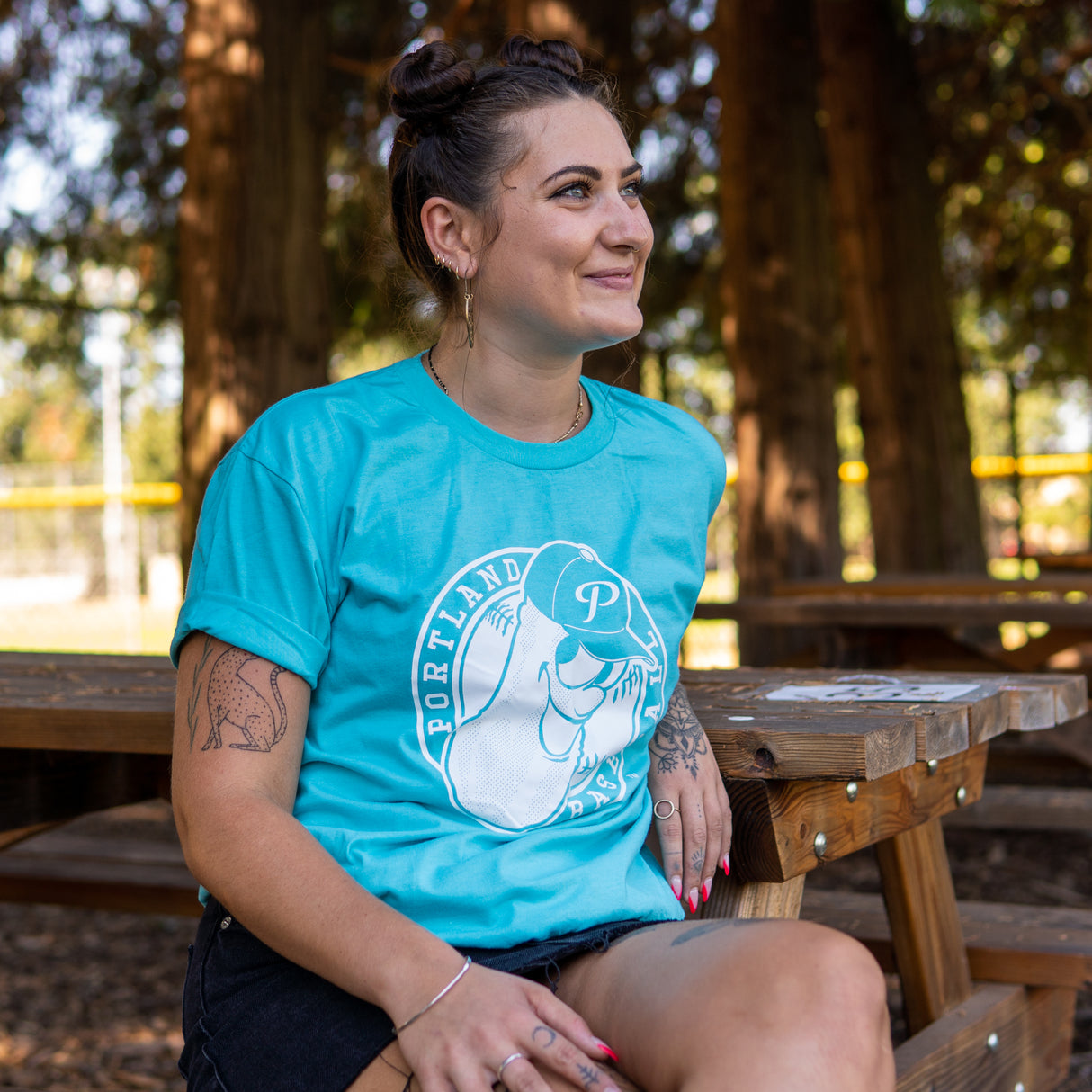 Tahiti Blue Badge T-Shirt - Portland Pickles Baseball