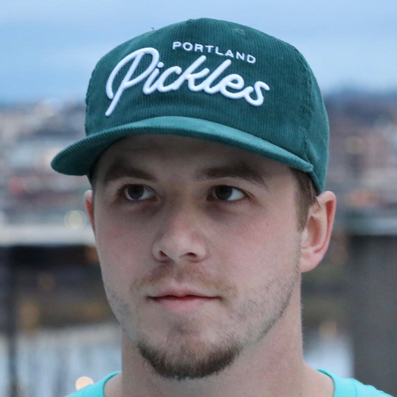 Official League x Pickles Script Corduroy Hat Forest Green - Portland Pickles Baseball