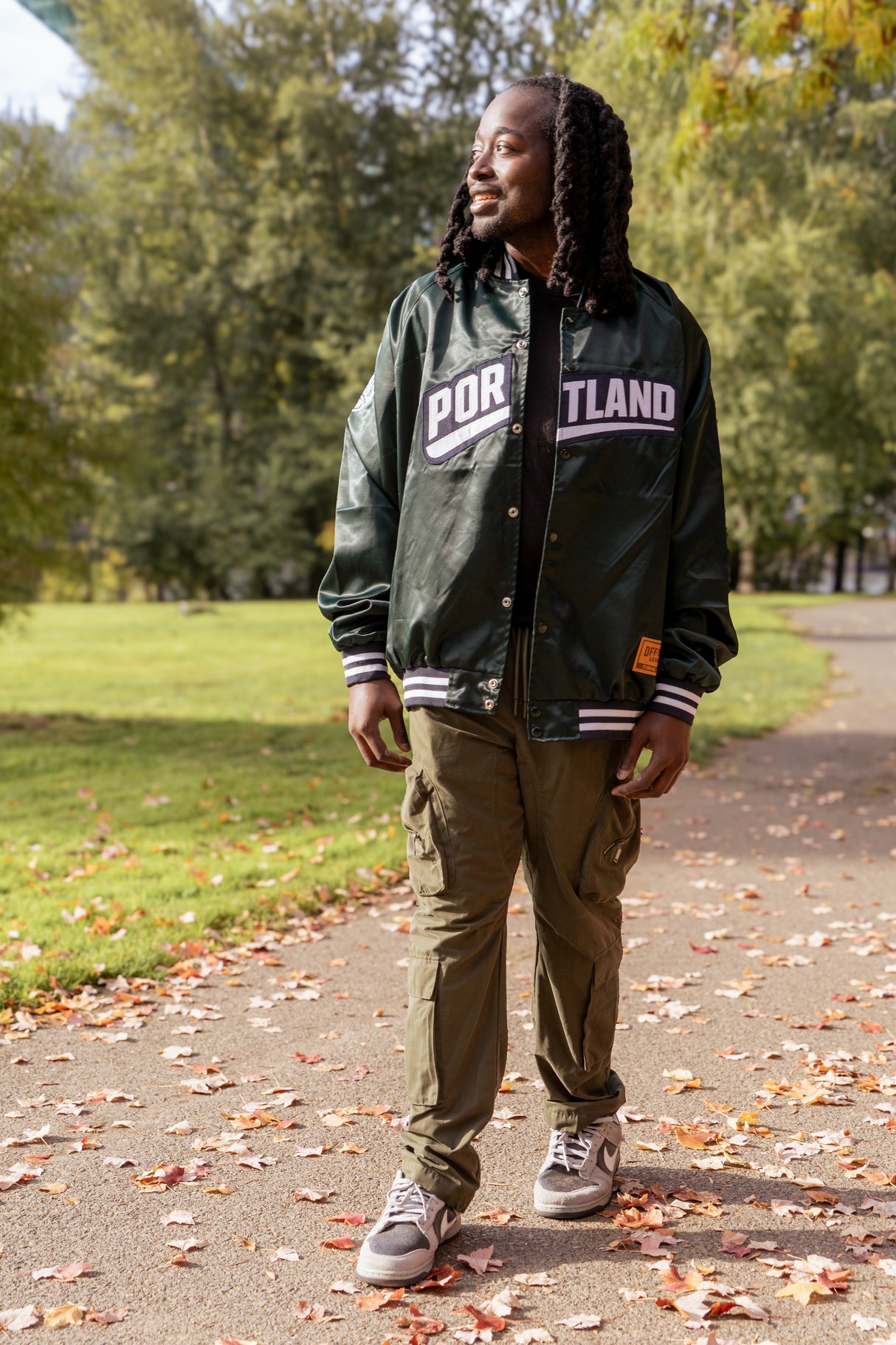 Official League x Portland Pickles Forest Green Satin Bomber Jacket