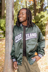 Official League x Portland Pickles Forest Green Satin Bomber Jacket