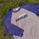 Official League x Portland Pickles Two Tone Grey with Navy 3/4 Sleeves Baseball Tee