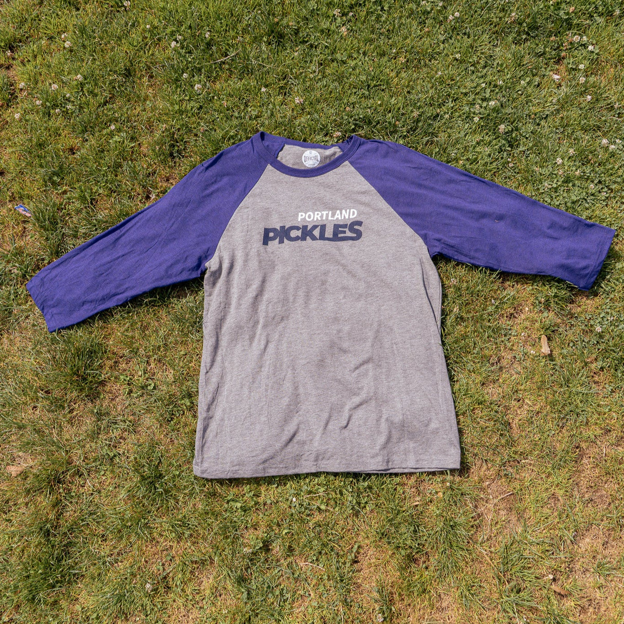 Official League x Portland Pickles Two Tone Grey with Navy 3/4 Sleeves Baseball Tee