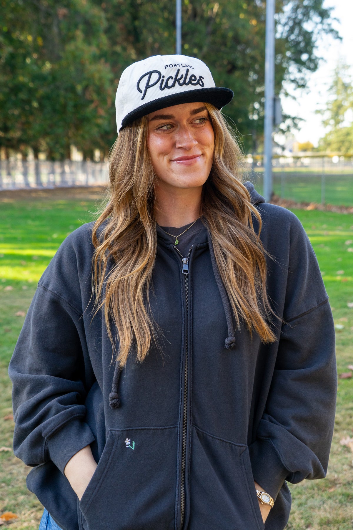 Pickles Script Cord Hat - White