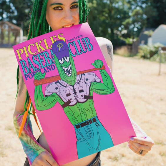 2025 Portland Pickles Artist Series Poster August 1-3 Neon Black Tiger