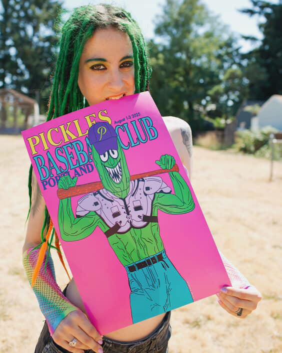 2025 Portland Pickles Artist Series Poster August 1-3 Neon Black Tiger