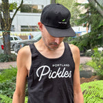 A broader look at the script tank top in downtown Portland