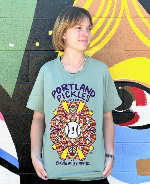 2023 July Artist Series Mandy Grotie T-Shirt - Portland Pickles Baseball