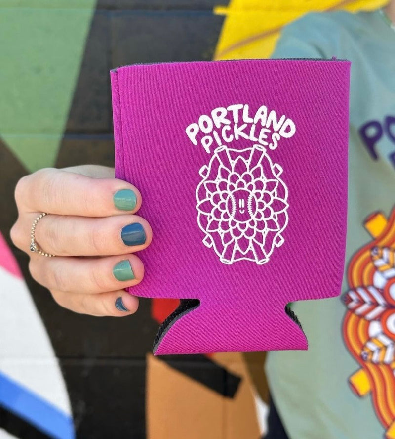 2023 July Artist Series Mandy Grotie Coozie - Portland Pickles Baseball