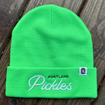 Official League Portland Pickles Script Neon Green Beanie - Portland Pickles Baseball