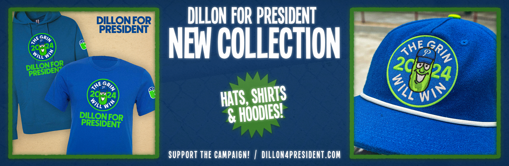 Dillon For President, New Collection: Hats, shirts, and hoodies. Support the Campaign! dillon4president.com