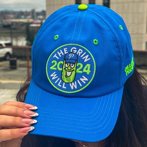 Official League The Grin Will Win 2024 Dillon for President Dad Hat - Portland Pickles Baseball