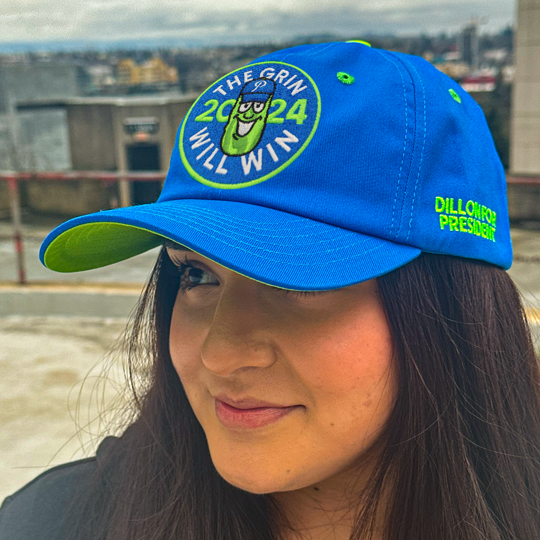 Official League The Grin Will Win 2024 Dillon for President Dad Hat - Portland Pickles Baseball
