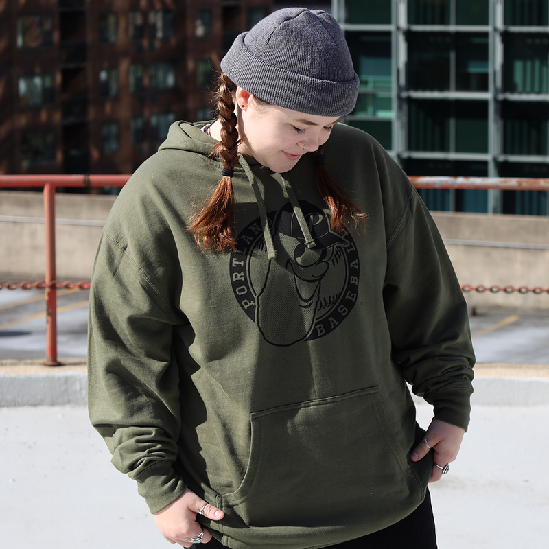 Green Hooded Sweatshirt with Low Profile Badge Logo - Portland Pickles Baseball