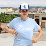 Pickles Script Baby Blue T-Shirt - Portland Pickles Baseball