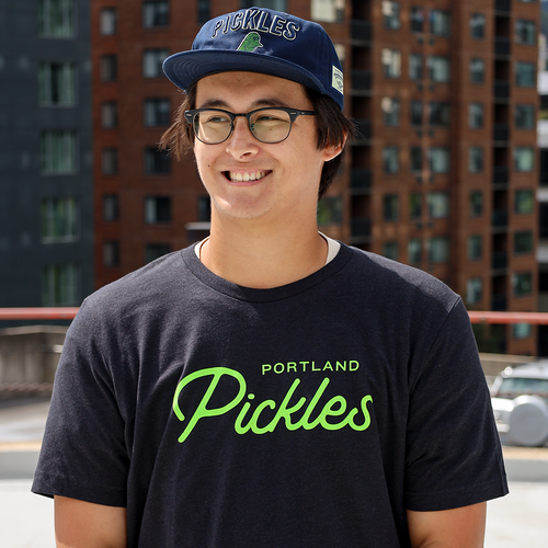 Pickles Script Black T-Shirt - Portland Pickles Baseball