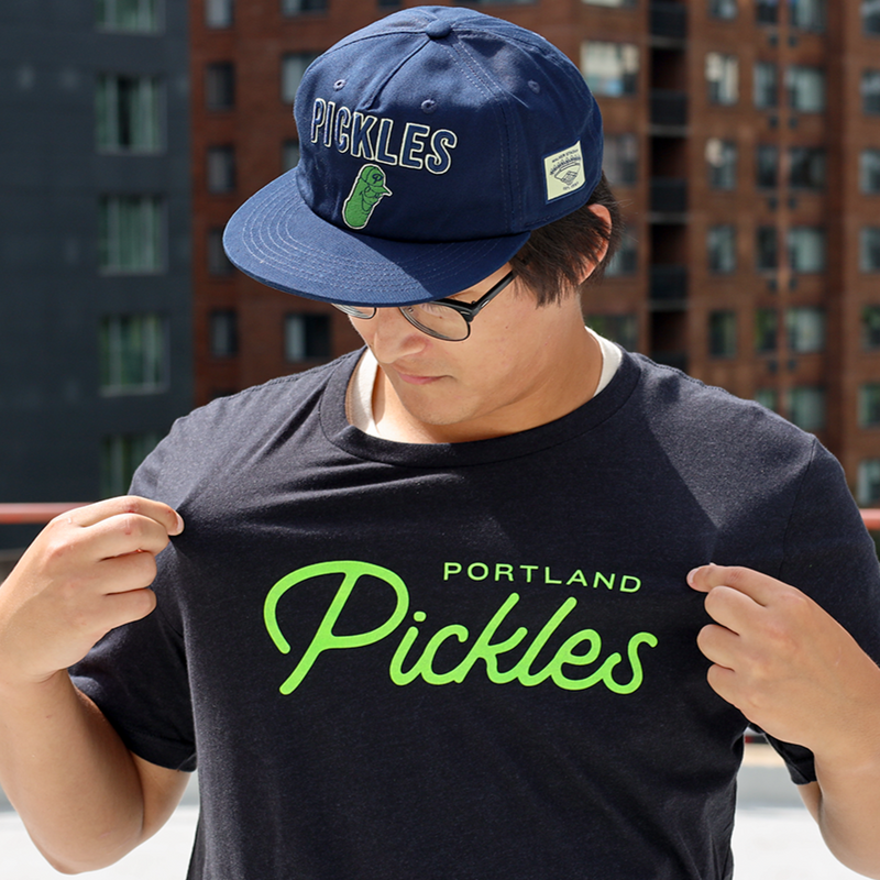 Pickles Script Black T-Shirt - Portland Pickles Baseball