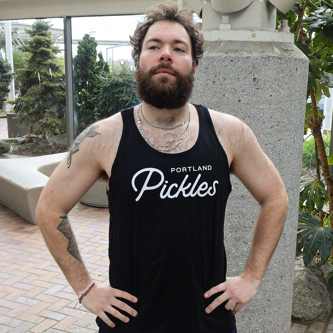 Pickles Script Black Tank Top - Portland Pickles Baseball