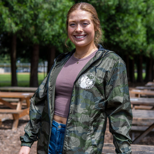 Camo Windbreaker with Dillon Badge Logo - Portland Pickles Baseball