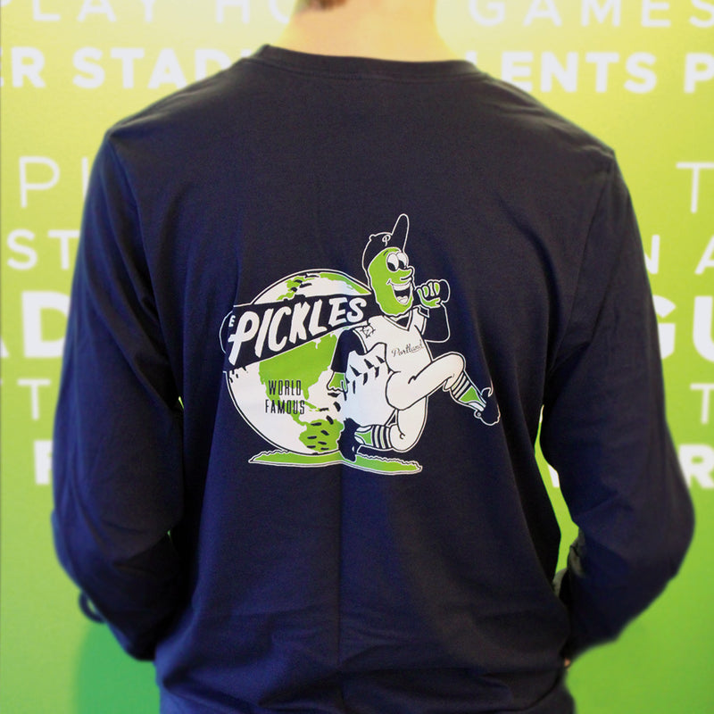 Long Sleeve World Famous Navy T-Shirt - Portland Pickles Baseball