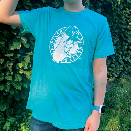 Tahiti Blue Youth Badge T-Shirt - Portland Pickles Baseball
