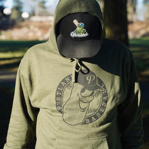 Green Hooded Sweatshirt with Low Profile Badge Logo - Portland Pickles Baseball