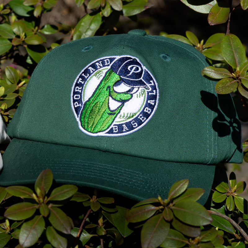Official League Pickles Two Tone Badge Green Dad Hat - Portland Pickles Baseball