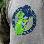Two Tone Badge Raglan Crew Nickel/Forest Camo - Portland Pickles Baseball