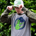 Two Tone Badge Raglan Crew Nickel/Forest Camo - Portland Pickles Baseball