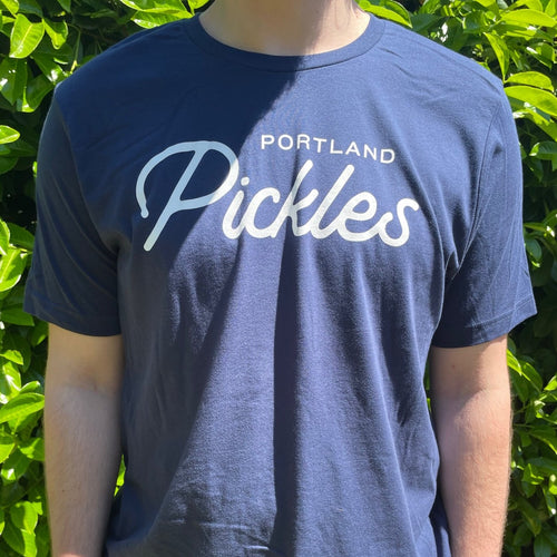 Pickles Script Navy T-Shirt - Portland Pickles Baseball