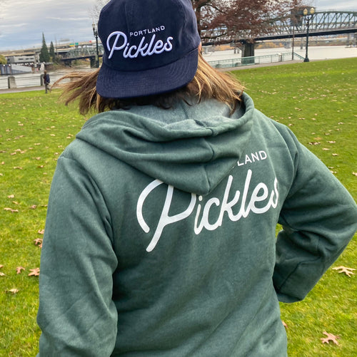 Full Zip Heather Green Hoodie - Portland Pickles Baseball