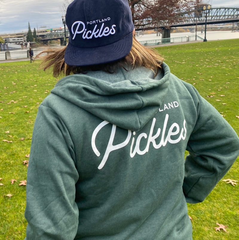 Full Zip Heather Green Hoodie - Portland Pickles Baseball