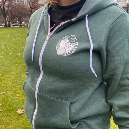 Full Zip Heather Green Hoodie - Portland Pickles Baseball