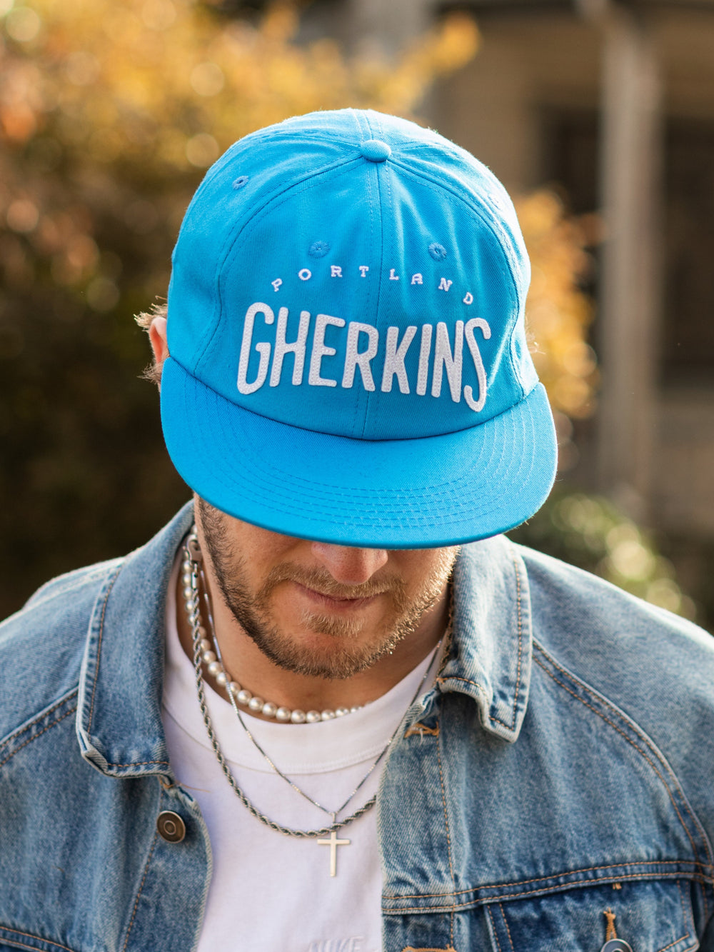 Official League Arched Gherkins Leather Strapback Hat - Portland Pickles Baseball