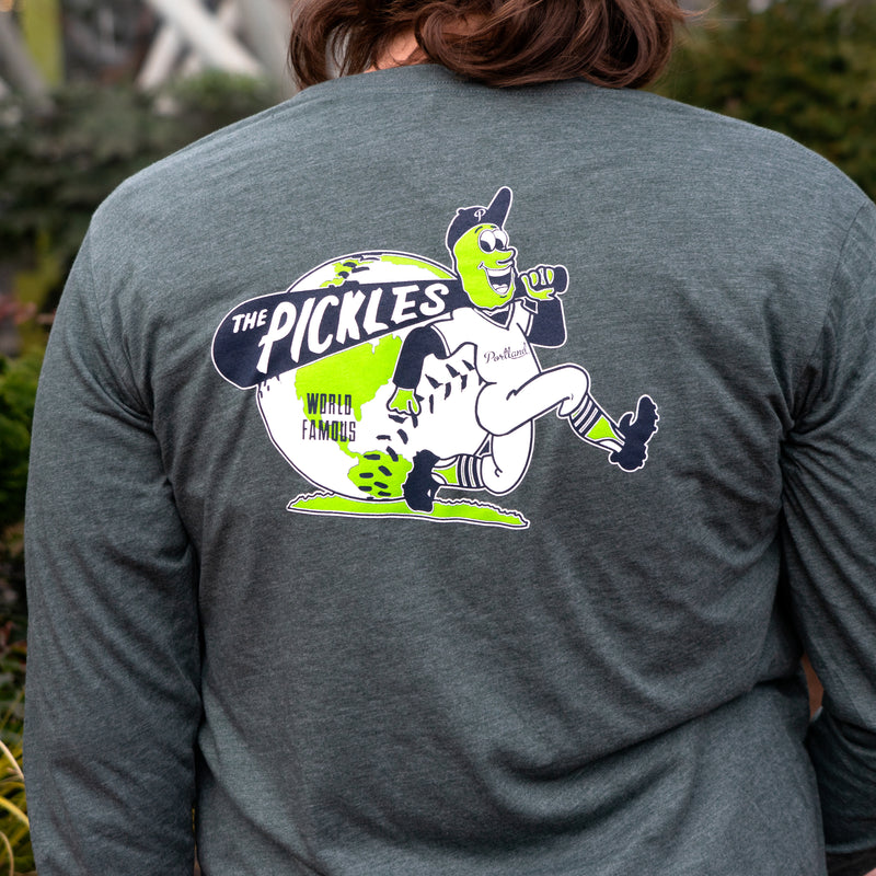 Heather Forest Green Pickles World Famous Long Sleeve - Portland Pickles Baseball