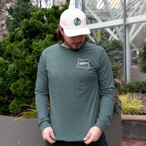 Heather Forest Green Pickles World Famous Long Sleeve - Portland Pickles Baseball